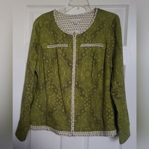 Isaac Mizrahi Olive Patterned Jacket